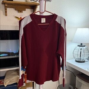 Offline by Aerie Waffle Knit Colorblock Long Sleeve Top – Burgundy – Size S